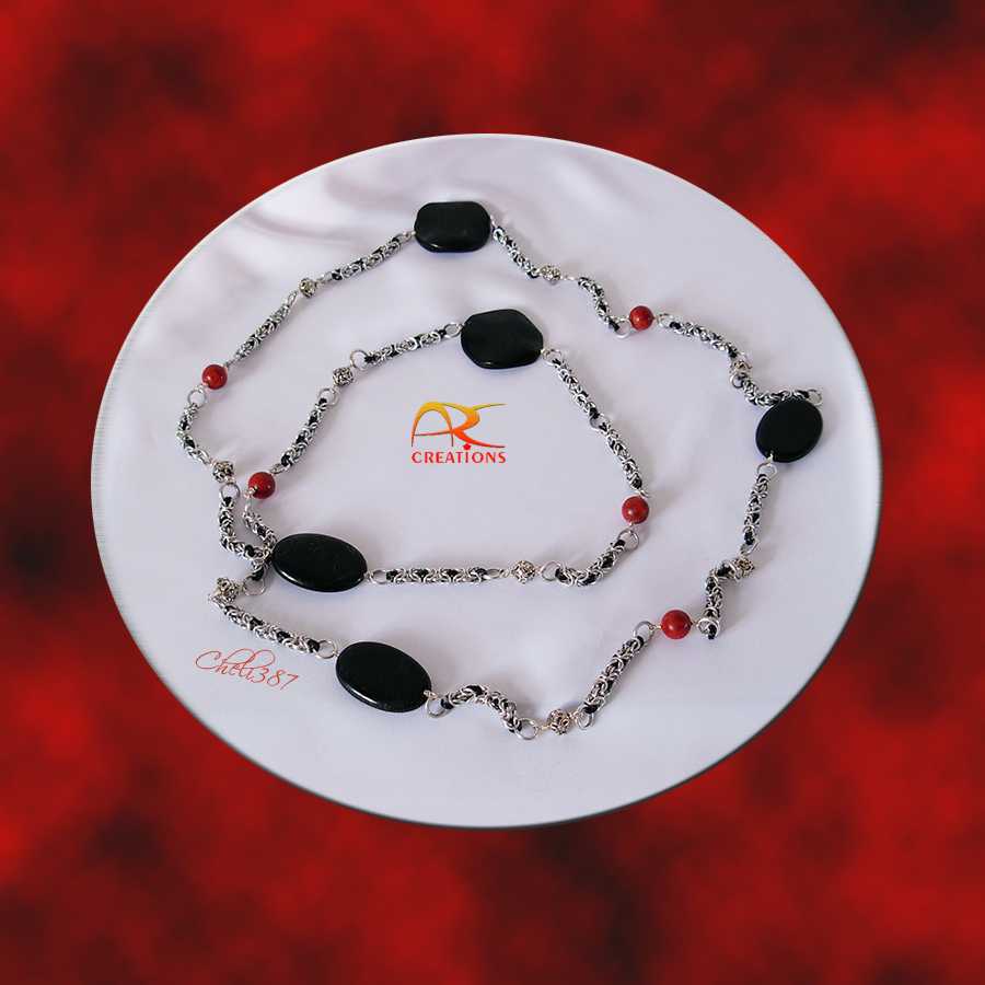 agate onyx coral long neckl